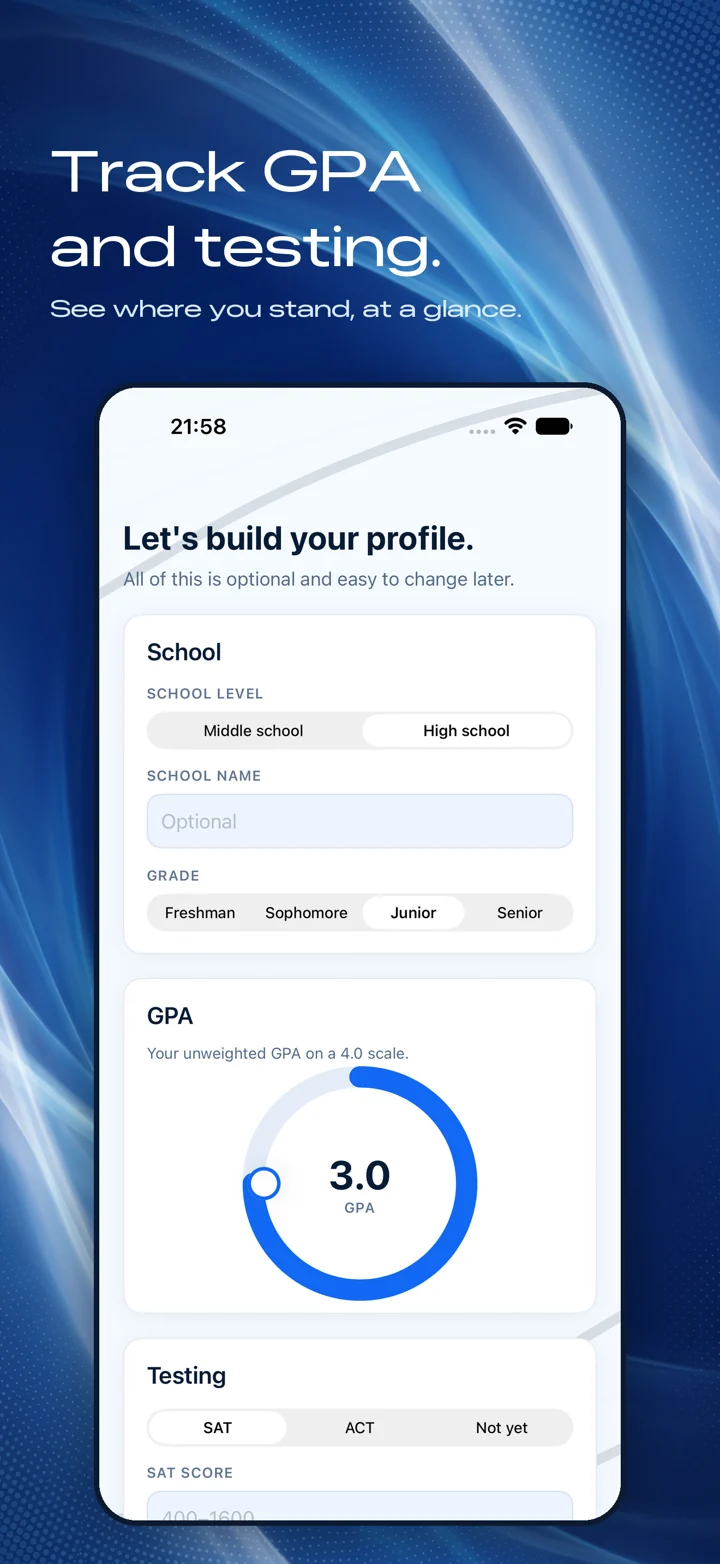 Track GPA and testing